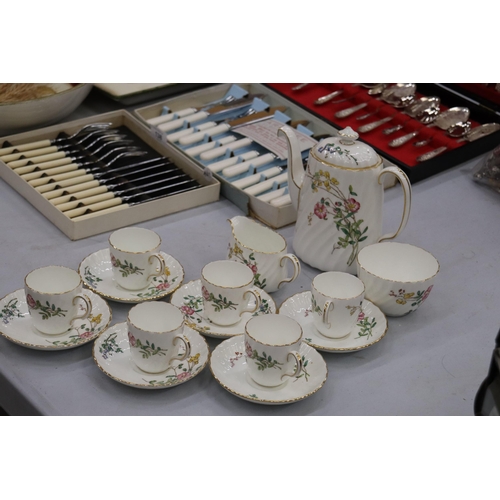 137 - A MINTON 'DAINTY SPRAYS' COFFEE SET TO INCLUDE A COFFEE POT, CREAM JUG, SUGAR BOWL, CUPS AND SAUCERS