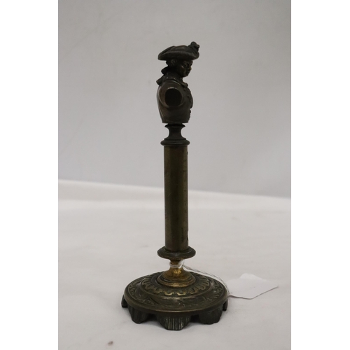 158 - A VINTAGE FRENCH BRASS THERMOMETER, HEIGHT 20CM