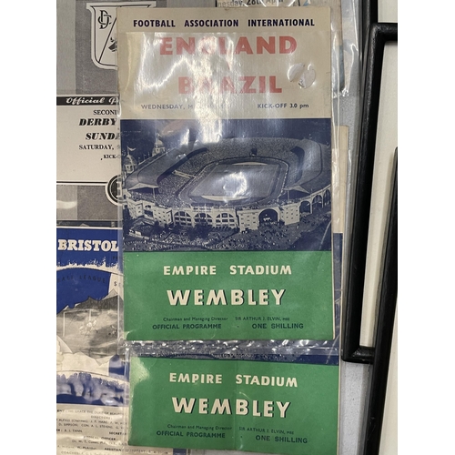 224 - TWO 1956 INTERNATIONAL ENGLAND V BRAZIL FOOTBALL PROGRAMMES, TWO 1960 FOOTBALL PROGRAMMES FEATURING ... 