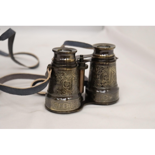 292 - A PAIR OF BRASS BINOCULARS IN A LEATHER CASE