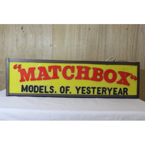 319 - AN ILLUMINATED MATCHBOX MODELS OF YESTERDAY SIGN - 72 X 20 CM