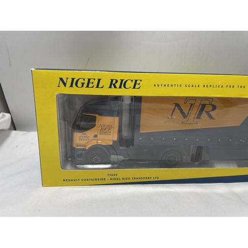 332 - A BOXED CORGI LIMITED EDITION, 1/50, SCALE RENAULT PREMIUM CURTAINSIDE TRUCK - NIGEL RICE