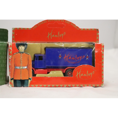 412 - TWO BOXED LLEDO TRUCKS TO INCLUDE HAMLEYS AND HARRODS