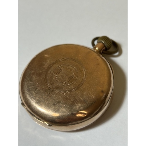 514 - A 9CT YELLOW GOLD OPEN FACED POCKET WATCH GROSS WEIGHT 89.24 GRAMS WITH LEVER ESCAPEMENT AND A ROMAN... 