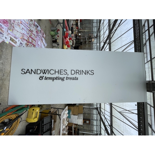 1985 - A LARGE WOODEN SANDWICHES AND DRINKS CAFE SIGN