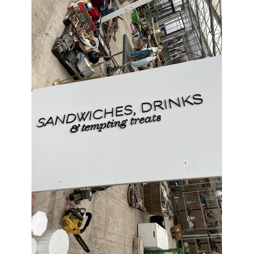 1985 - A LARGE WOODEN SANDWICHES AND DRINKS CAFE SIGN