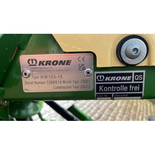 16 - 2022 KRONE VENDRO 1020 TRAILED ROTARY TEDDER APPROX 30 ACRES + VAT