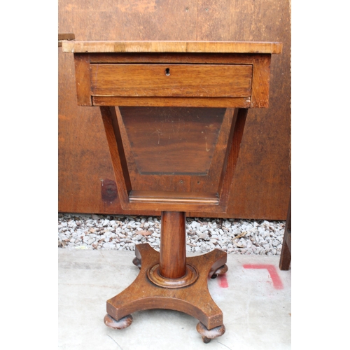 2511 - A VICTORIAN SEWING TABLE WITH SINGLE DRAWER, PULL OUT STORAGE SECTION AND GAMES TOP, 18