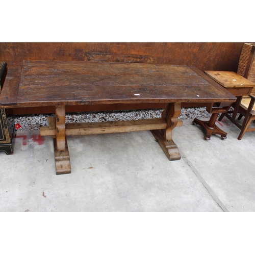 2512 - A GEORGIAN STYLE OAK REFECTORY TABLE ON BEECH BASE 79