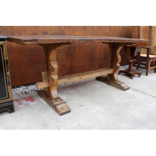 2512 - A GEORGIAN STYLE OAK REFECTORY TABLE ON BEECH BASE 79