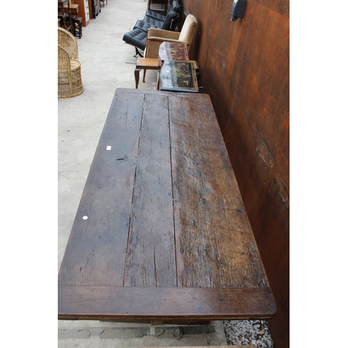 2512 - A GEORGIAN STYLE OAK REFECTORY TABLE ON BEECH BASE 79