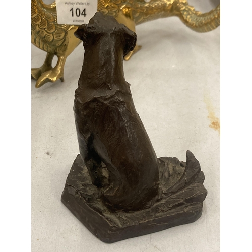 109 - A STONE FIGURE OF A DOG WITH A BRONZED FINISH, HEIGHT 10CM