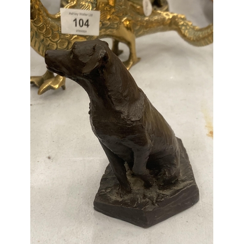 109 - A STONE FIGURE OF A DOG WITH A BRONZED FINISH, HEIGHT 10CM