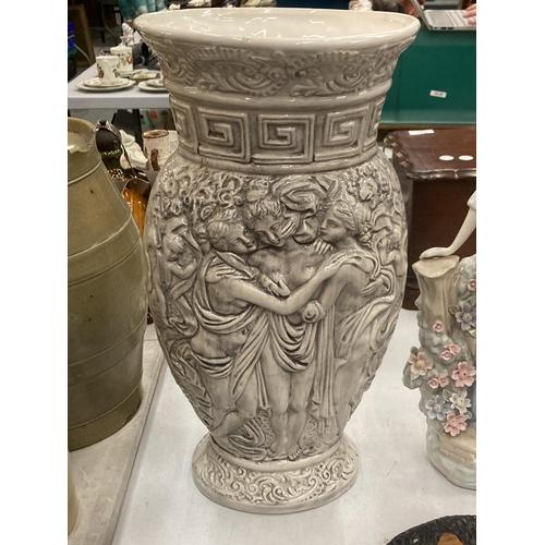 125 - A LARGE 'THREE GRACES' VASE, A/F, HAIRLINE CRACK TO THE TOP, HEIGHT 45CM