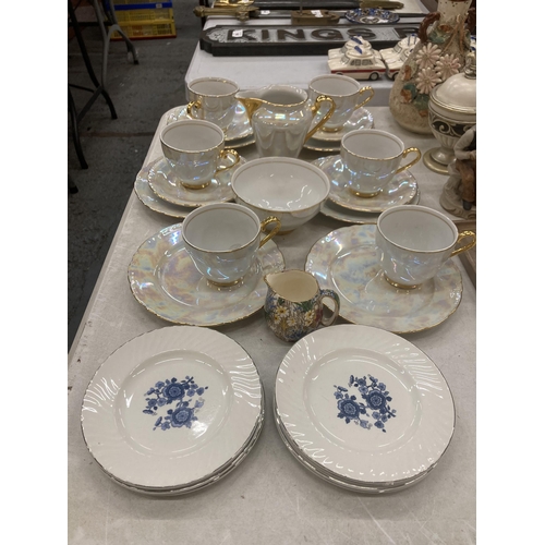 138 - AN EIGHTEEN PIECE CZECHOSLOVAKIAN PEARLESCENT WITH GOLD TRIM PART TEASET TOGETHER WITH A ROYAL WINTO... 