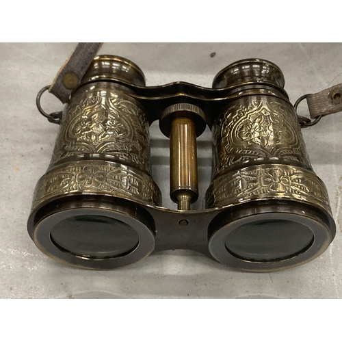 237 - A PAIR OF BRASS BINOCULARS IN A LEATHER CASE