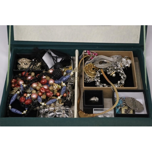 145 - A BOX CONTAINING A QUANTITY OF COSTUME JEWELLERY