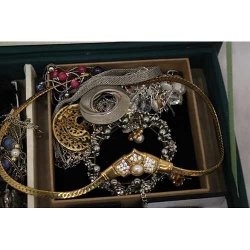 145 - A BOX CONTAINING A QUANTITY OF COSTUME JEWELLERY