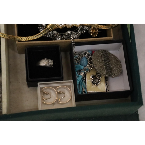 145 - A BOX CONTAINING A QUANTITY OF COSTUME JEWELLERY