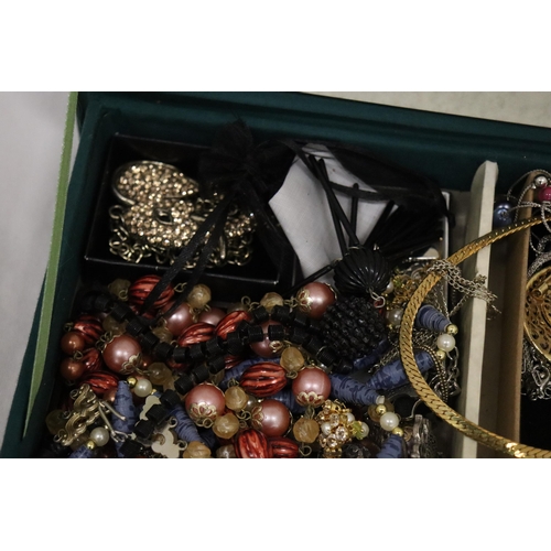 145 - A BOX CONTAINING A QUANTITY OF COSTUME JEWELLERY