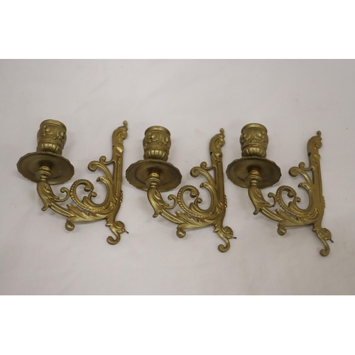 150 - THREE SINGLE ARM WALL CANDLE SCONCES