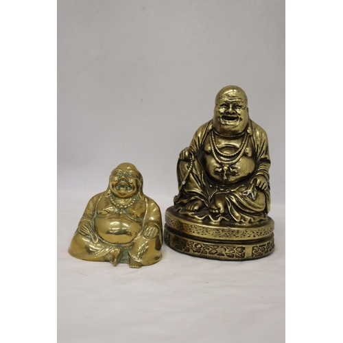 164 - A LARGE RESIN LAUGHING BHUDDA TOGETHER WITH A SMALL BRASS LAUGHING BHUDDA