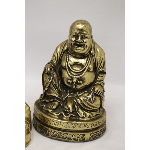 164 - A LARGE RESIN LAUGHING BHUDDA TOGETHER WITH A SMALL BRASS LAUGHING BHUDDA