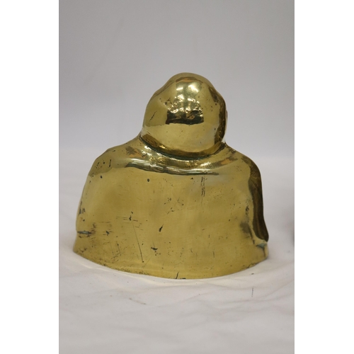 164 - A LARGE RESIN LAUGHING BHUDDA TOGETHER WITH A SMALL BRASS LAUGHING BHUDDA