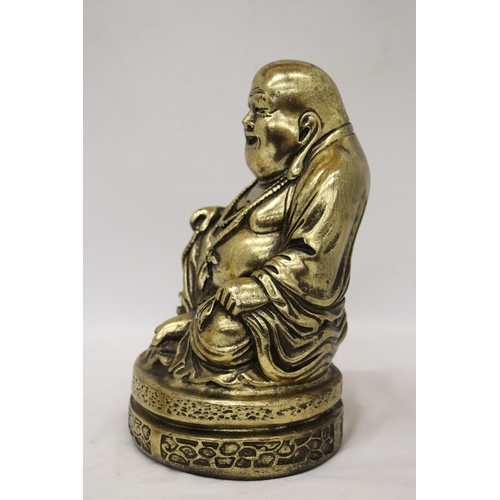 164 - A LARGE RESIN LAUGHING BHUDDA TOGETHER WITH A SMALL BRASS LAUGHING BHUDDA