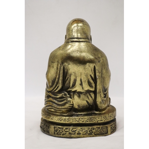 164 - A LARGE RESIN LAUGHING BHUDDA TOGETHER WITH A SMALL BRASS LAUGHING BHUDDA