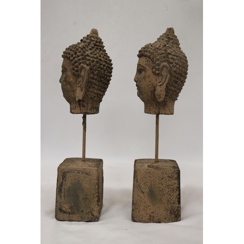 167 - TWO BUDDAH HEADS ON STANDS