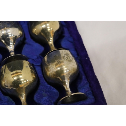 168 - A SET OF SIX SMALL SILVER PLATED GOBLETS IN A PRESENTATION CASE