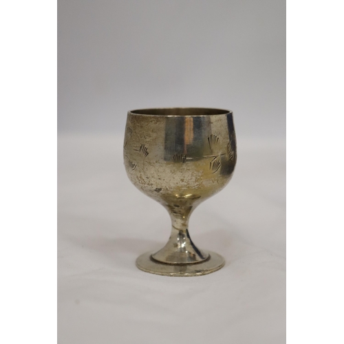 168 - A SET OF SIX SMALL SILVER PLATED GOBLETS IN A PRESENTATION CASE