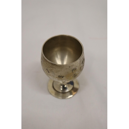 168 - A SET OF SIX SMALL SILVER PLATED GOBLETS IN A PRESENTATION CASE