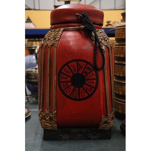 180 - AN ORIENTAL, HANDPAINTED, ZODIAC SNAKE CONTAINER, HEIGHT APPROX 42CM