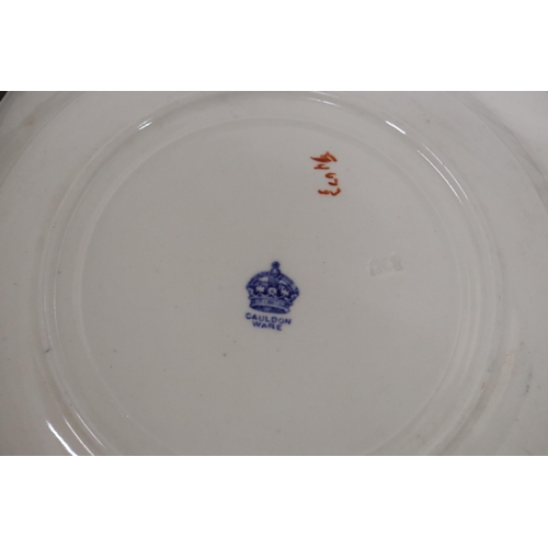 230 - TWO COLLECTORS PLATES TO INCLUDE A ROYAL DOULTON FOX HUNTING DINNER PLATE AND ORIENTAL STYLE CAULDON... 