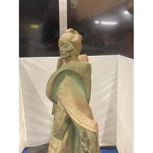 3 - A LARGE SPELTER FIGURE OF A SHOGUN WARRIOR ON A BASE HEIGHT 51CM