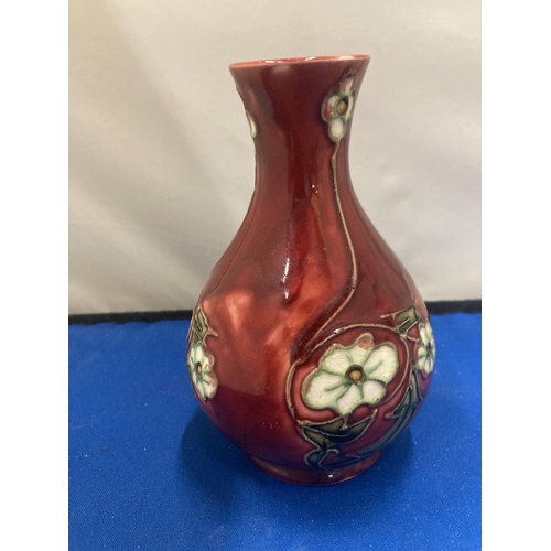 7 - A MINTON SECESSIONIST VASE IN RED WITH CREAM FLOWERS CIRCA 1910 MARKED TO THE BASE  MINTONS LTD No 3... 