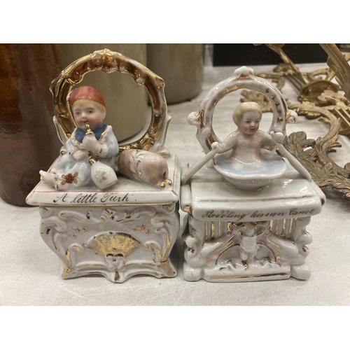 133 - TWO VINTAGE GERMAN CONTA AND BOHME FAIRINGS TRINKET BOXES, TO INCLUDE 'A LITTLE TURK' - RESTORED AND... 