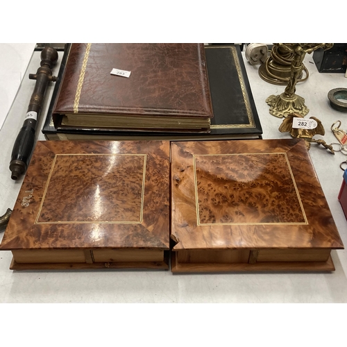 284 - TWO WOODEN THUYA BOXES EACH WITH FOUR COMPARTMENTS