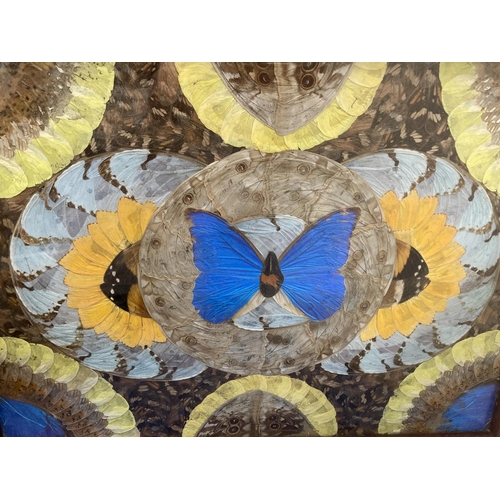 34 - A VINTAGE INLAID WOODEN TRAY WITH BUTTERFLIES