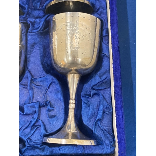 45 - A SET OF SIX SILVER PLATED GOBLETS IN A PRESENTATION BOX