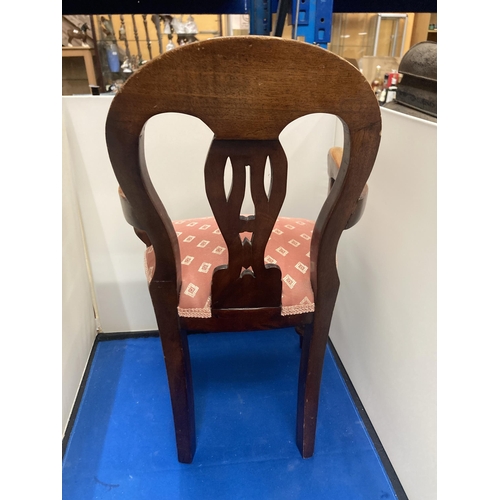 53 - A VICTORIAN UPHOLSTERED CARVER DOLLS CHAIR