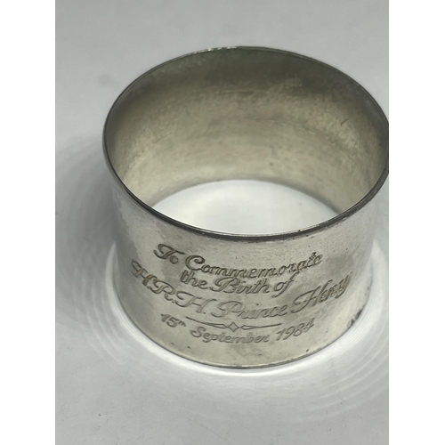 28 - FOUR NAPKIN RINGS TO INCLUDE THREE HALLMARKED BIRMINGHAM SILVER