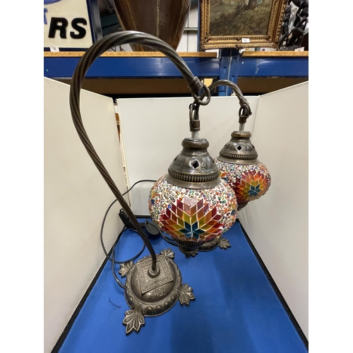 70 - A PAIR OF MOROCCAN STYLE TABLE LAMPS WITH DECORATIVE GLASS SHADES