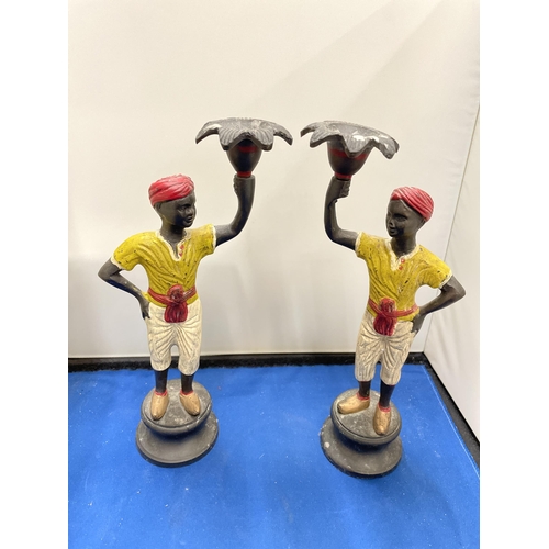 74 - A PAIR OF 19TH CENTURY AUSTRIAN COLD PAINTED BRONZE BLACK A MOOR BOYS CANDLESTICKS