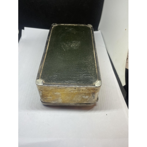 76 - A LARGE HALLMARKED BIRMINGHAM SILVER CIGARETTE BOX ENGRAVED TO THE LID WITH WOOD LINING