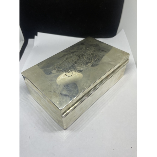 77 - A HALLMARKED LONDON SILVER CIGARETTE BOX ENGRAVED TO LID AND WOOD LINED