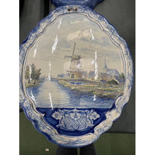 84 - TWO LARGE DELFT WALL PLAQUES WITH WINDMILL SCENES