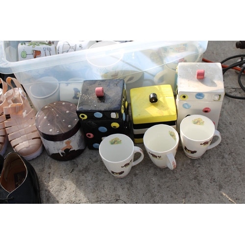 1892 - A LARGE ASSORTMENT OF CERAMIC CUPS AND BISCUIT BARRELS ETC